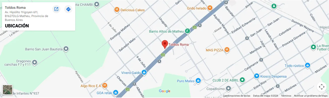 Mapa de la ubicación de Toldos Roma en Av. Hipólito Yrigoyen 611, Matheu